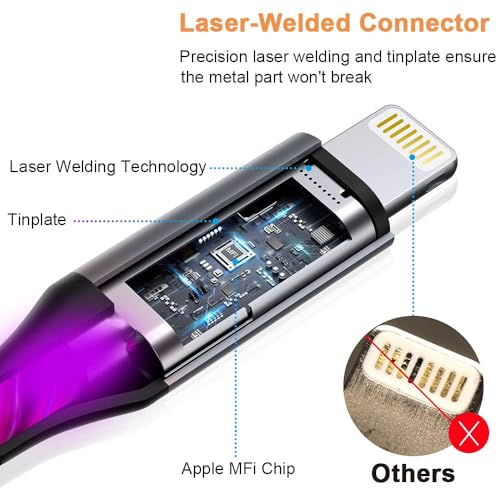 Vibrant LED i Phone Charger Cable | MFi Certified Lightning Cable for Fast, Reliable Charging | 6 ft Multicolored Glow Cable Compatible with i Phone 12, 11 Pro Max, XR, X, SE, 8 Plus, i Pad, i Pod | Stylish Power Solution for On-the-Go Charging