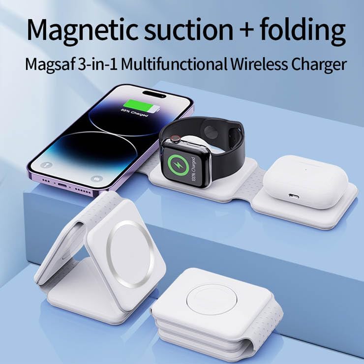 Portable 15 W Magnetic Wireless Charger with Foldable Design and Protective Carry Bag – Seamless Compatibility for Android & i OS Smartphones, Quick Power-Up Solution for On-the-Go Charging
