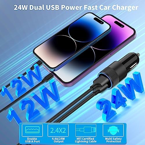 Braveridge 66 W Dual Port USB-C Car Charger for i Phone 16 – MFi Certified Fast Charging with Type-C Braided Cable – Enhanced Compatibility for i Phone 16/16 Pro Max/15/15 Pro/i Pad – Ideal for Road Trips and On-the-Go Power Solutions