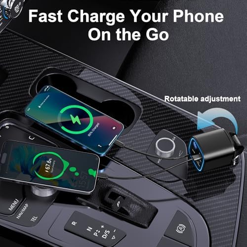 Ultimate AGEMANY 4-in-1 Retractable Car Charger: 78 W Fast Charging USB C Adapter for i Phone 16/15/14/13/12 & Android Devices, Stylish Cigarette Lighter Accessory with RGB Illumination – Perfect Gift for Tech-Savvy Drivers