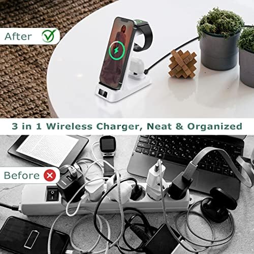 Transform Your Charging Experience with the DDUAN 3-in-1 Wireless Charging Station – Fast Charge Your i Phone, Apple Watch, and Air Pods Together with Included QC3.0 Adapter – Sleek White Design for Streamlined Power Management and Clutter-Free Setup