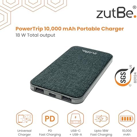 Ultimate 10000 m Ah Portable Power Bank with 18 W Power Delivery – Fast Charging for i Phone 16/15/14/13/12, Samsung Galaxy, i Pad, Nintendo Switch & More – Compact USB-C & USB-A Charger for On-the-Go Convenience – Enhanced Durability & Compatibility