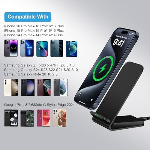 Google Pixel 9 Fast Charging Wireless Charger Stand – 15 W Ergonomic Power Station for Pixel 9, 9 Pro, 8, 7 Series, Compatible with Samsung Galaxy S25-S20 Ultra FE & i Phone 16-15 – Sleek Design with Safety Features for Effortless Device Charging
