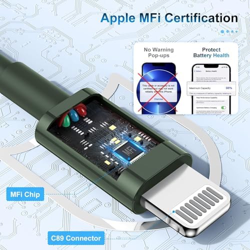 Premium 3-Pack Apple MFi Certified Lightning to USB Charger Cables – 6 FT Durable Fast Charging Cords for i Phone 13/12/11/11 Pro/11 Max/X/XS/XR/XS Max/8/7/6 – Enhanced Performance and Extended Reach for Seamless Device Connectivity
