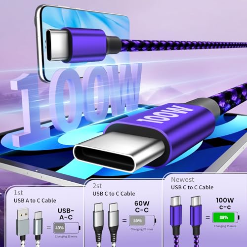 Power Up Your Devices with the 100 W USB C Multi Charging Cable – 3-in-1 Fast Charging Solution Featuring E-Mark Chip for Enhanced Safety and Universal Compatibility with USB C, Lightning, and Micro USB Devices – 5 FT Length, 2-Pack for Ultimate Convenience and Efficiency in Charging Smartphones, Tablets, Laptops, and More