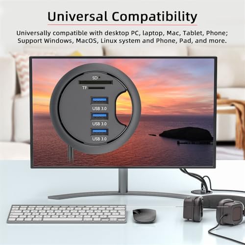 Optimize Your Workspace with the NFHK USB 3.0 Hub & Desk Grommet Dock – High-Speed Dual-Port Splitter with Micro-SD Card Reader for Effortless Device Connectivity and Enhanced Workflow Efficiency
