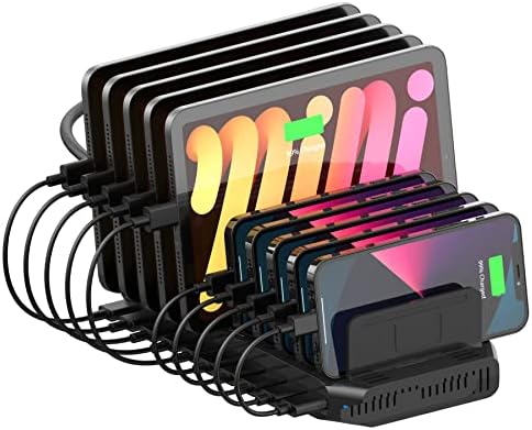 Alxum 10-Port USB Charging Station with Quick Charge 3.0 – Ultimate Multi-Device Power Hub for i Pads, i Phones, Samsung Galaxy & More – Ideal for Home, Office & Shared Spaces – Compact Design with Enhanced Safety Features for Efficient Charging and Clutter Reduction