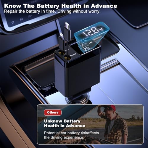 Ultimate 4-in-1 Retractable Car Charger with 2.6 ft Tangle-Free Cord – Fast Charging Solution for i Phone 16 & Android Devices, Perfect for Backseat Passengers – Compact & Durable Design for Travelers Seeking Efficiency and Organization