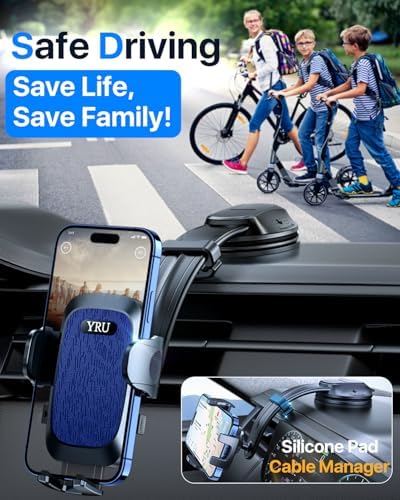 YRU 2025 Premium Adjustable Car Phone Holder Mount – Versatile Bendable Aluminum Arm for Secure Dashboard & Windshield Positioning – Universal Compatibility for i Phone 16, 15, 14, 13 Pro Max, Samsung & More – Sleek Black Design for Modern Vehicles – Effortless Tool-Free Installation – Enhance Navigation & Hands-Free Calling Experience