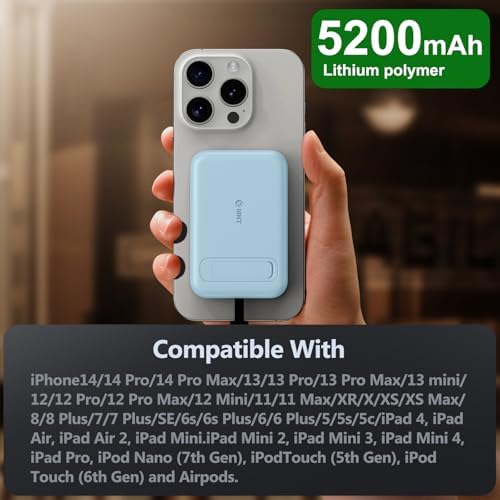 Ultimate Portable Power Bank for Apple Watch & i Phone – 5200 m Ah Magnetic Wireless Charger with Built-in Cable, Slim Travel Battery Pack for Apple Watch Series 9/Ultra2/8/7/6/SE/5 & i Phone Models 14/13/12/11/XR/8/7/6 s – Fast Charging for Active Lifestyles