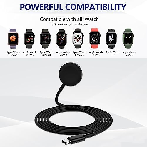 Premium 5 W Fast Charging USB C Cable for Apple Watch – 6 ft Magnetic Charger, MFi Certified, Compatible with Series SE2/8/7 & All Sizes 38 mm to 45 mm – Reliable & Efficient Power Solution for On-the-Go Users