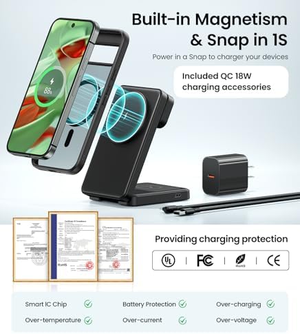 Revolutionary 3-in-1 Magnetic Wireless Charger for Google Pixel Devices – 15 W Fast Charging Stand for Pixel 9 Pro XL, 8, 7 Pro, and Pixel Watch 3/2 with 18 W Adapter – Enhanced Safety, Compatibility, and Versatile Charging Options for Pixel Buds Pro 2 – Ideal Gift for Tech Enthusiasts