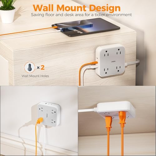 TESSAN 5 FT Flat Extension Cord Surge Protector – 4 Outlet Power Strip with 3 USB C Ports (1 USB C) for Fast Charging, 900 Joules Electronics Protection, Space-Saving Design for Home, Office, and Dorm Use, Enhanced Compatibility and Efficiency