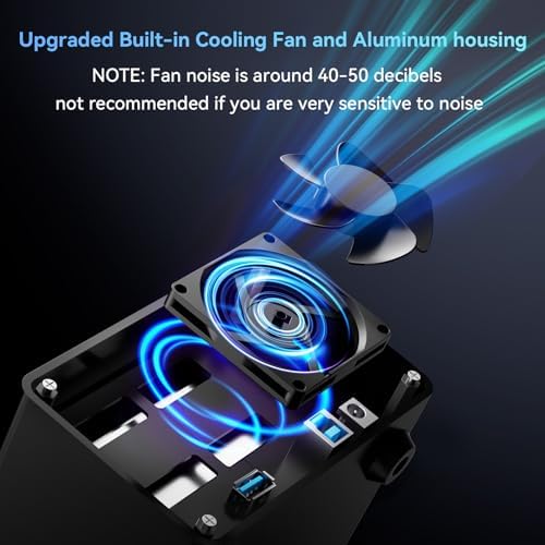 Sleek Aluminum Dual Bay Hard Drive Enclosure with Cooling Fan for 2.5”/3.5” SATA HDD/SSD – Tool-Free USB A/C 3.0 External Storage, Hot-Swappable, Daisy Chain Expansion – Ultimate Data Solution for Professionals and Casual Users