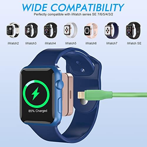 Dual-Purpose MFi-Certified USB A Fast Charger for Apple Watch & i Phone – 3.3 FT Wireless Charging Solution in Elegant Blue for Seamless Device Powering and Enhanced Compatibility with Air Pods