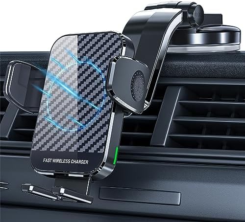 Ultimate 15 W Fast Wireless Car Charger & Phone Mount – Seamless Dashboard & Windshield Holder for i Phone 14/13/12 Mini/Pro Max/11/XR/XS/X & Samsung Galaxy S23 Ultra/S22/S21+/S10+/Note 20 – Enhanced Compatibility, Safety Features & One-Handed Operation for Unmatched Convenience on the Go