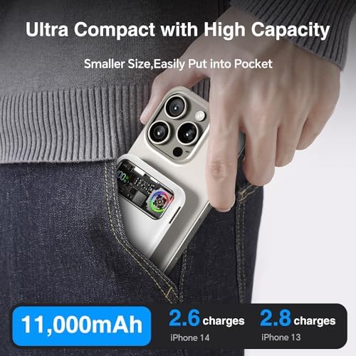 Ultra-Fast Magnetic Power Bank with 11,000 m Ah Capacity and Active Cooling Technology – Transparent Portable Charger for i Phone 14/13/12 Pro & Mag Safe Compatibility – 20 W USB-C Input/Output for Rapid Charging and Enhanced Device Safety