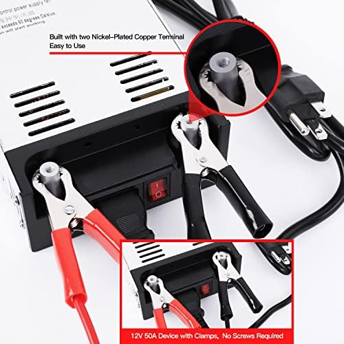 High-Power 600 W AC to DC Converter – 12 V Adjustable Voltage Transformer for LED Strips, LCD Monitors, CCTV Systems, and 3 D Printers – Robust 50 A Output with Dual Clamp Wires for Enhanced Compatibility and Seamless Performance