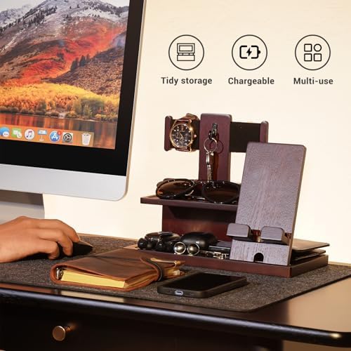 ProCase Gifts for Dad, Wood Phone Docking Station for Men, Dad Gifts From Daughter Son, Mens Nightstand Organizer, Anniversary Birthday Gifts for Dad Father Husband Him -Espresso (No Engraved) – Enhanced Compatibility and Speed