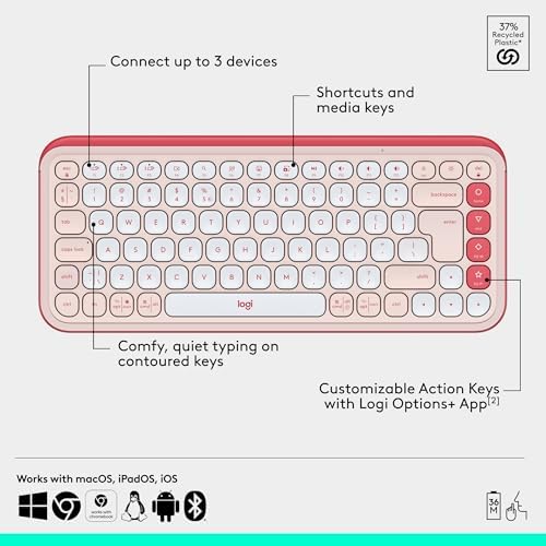 Elevate Your Workspace with the Logitech POP ICON Wireless Bluetooth Keyboard – Stylish Graphite & White Design, Effortless Multi-Device Switching, Comfortable Low-Profile Typing, and Customizable Keys for Enhanced Productivity on Laptops, Tablets, and PCs