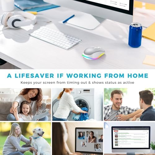 PEIOUS Rechargeable Wireless Mouse with LED – Innovative Jiggler Technology to Keep Your Computer Awake – Sleek Black Design for Optimal Comfort and Productivity