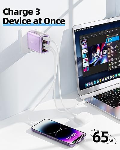 ACEFAST PD65 65 W 3-Port USB C Fast Charging Power Adapter – Sleek Pink Foldable Charger for i Phone, i Pad & Laptops – Efficient Multi-Device Rapid Charging Solution for Tech Enthusiasts – Compact and Portable Design for On-the-Go Power Needs