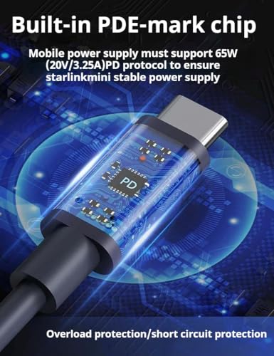 Starlink Mini Power Cable 10 FT USB-C to DC5521 – Heavy Duty 20 AWG Waterproof Outdoor Cable with IP68 Rating, Compatible with 100 W Power Banks and PD Chargers, Featuring Surge Protection for Reliable Satellite Internet Connectivity in Any Environment