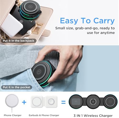 Sleek 3-in-1 Portable Wireless Charging Station for Apple – Magnetic Fast Charger for i Phone 16/15/14/13/12 Pro/Max, Apple Watch, and Air Pods – Compact Black Design for Effortless Travel Power Management and Enhanced Compatibility
