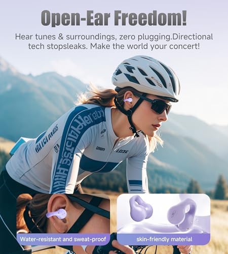 King Lucky i21 Purple Bluetooth 5.3 Open Ear Clip-On Earbuds – Advanced Noise Cancellation & IPX4 Waterproof Design for Small Ears and Glasses Wearers – Perfect for Active Lifestyles & Hands-Free Calls