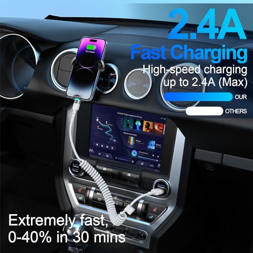 Stylish 3 FT Pink Coiled i Phone Charger 2-Pack – MFi Certified USB to Lightning Cable for Apple Car Play – Fast Charging, Tangle-Free, Trendy Design for Home & On-the-Go Power Solutions