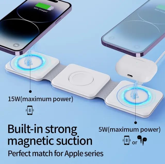 Revolutionize Your Charging Experience with the Freedom Path 3 in 1 Foldable Magnetic Wireless Charging Dock – Seamlessly Compatible with i Phone 15, 14, 13, 12, Apple Watch, and Top Android Brands Including Samsung, Google, Oppo, Xiaomi, and Sony – Fast Charging, Compact Design, and Enhanced Safety Features for Effortless Multi-Device Power Solutions at Home or On-the-Go