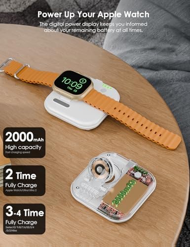 Portable Magnetic Power Bank for Apple Watch – 2000 m Ah Foldable Charger with Type-C Cable | Essential Travel Companion for Series 2-10, SE, Ultra 1/2 | Lightweight, Durable Emergency Backup Solution for Fitness and Adventure Seekers