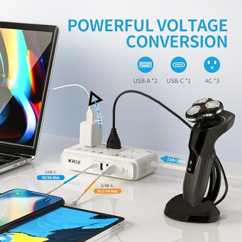 High-Power 2000 W Voltage Transformer Adapter – Premium 220 V to 110 V Travel Converter for High-Watt Hair Dryers and Electronics – Universal Plug Compatibility for US, EU, UK, and Italy – Efficient Fast Charging Solution for Global Travelers and Versatile Power Access