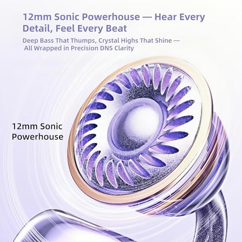 M97 Featherlight Open Ear Bluetooth 5.3 Clip-On Earbuds – Superior Waterproof Headphones with 50-Hour Battery, Immersive Deep Bass, and Quick Charge – Perfect for Running, Gym, and Active Lifestyles in Trendy Purple