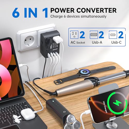 DOACE 220 V to 110 V Travel Voltage Converter: Ultimate Power Adapter with 4 USB Ports for Hair Tools – Compact, Safe, and Efficient Global Charging Solution for Beauty on the Move
