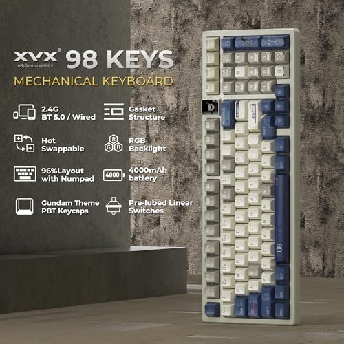XXV K98 Wireless Gaming Keyboard – Retro Cherry Profile Custom Keycaps, RGB Backlit with Gasket-Structure Design, Hot-Swap Mechanical Comfort for Ultimate Win/Mac Compatibility & Enhanced Gaming Performance