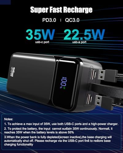 Ultimate 80000 m Ah Power Bank – High-Capacity Portable Charger with 35 W Fast Charging and Built-in 3 Cables – 7-Port Multi-Device Compatibility for i Phone, Galaxy, Steam Deck – Perfect for Outdoor Adventures – Enhanced Safety Features, Durable Design, and Convenient Carry Strap – LED Smart Display for Real-Time Monitoring – Backed by 3-Year Warranty and 24/7 Tech Support
