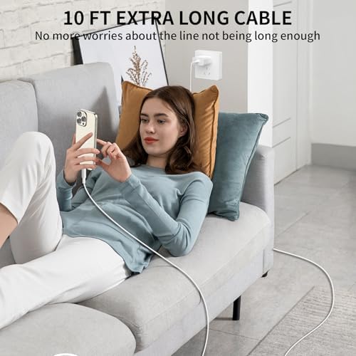 Ultra-Fast 30 W Dual USB-C Charger Set for i Phone 16 & 15 Series – Includes Two 10 FT USB-C Cables for Optimal Reach – High-Speed Charging for i Pads and Galaxy S24/S23/S22 – Compact, Portable Design Perfect for Travel and Everyday Use