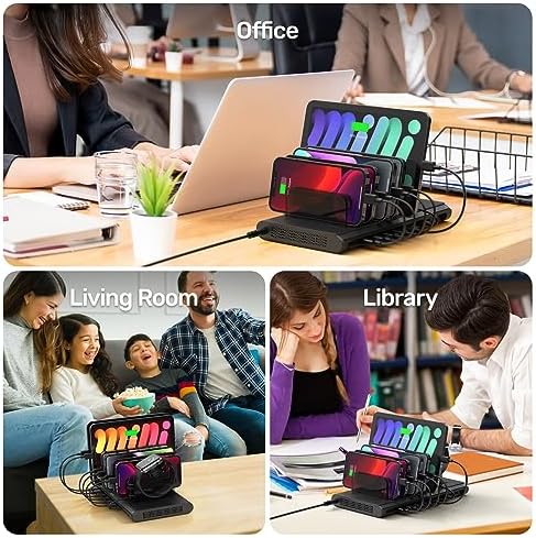 Unitek Quick Charge 3.0 Multi USB Charging Station – 10-Port Fast Charger for i Phone, i Pad, Tablets, and Kindles – UL Certified Safety with Sleek Black Design for Home and Office Use – Enhance Device Lifespan and Efficiency