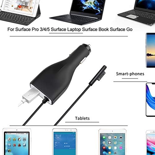 High-Power Surface Pro Car Charger – 42 W 12 V 2.58 A Power Supply for Microsoft Surface Pro 3, 4, 5, 6, Surface Go, Laptop & Surface Book with 5 V 2.1 A USB Fast Charging Port – Ultimate Compatibility & Speed for On-the-Go Professionals
