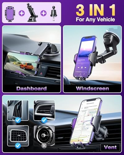VANMASS Military-Grade Car Phone Holder – Maximum Durability for i Phone 16, 15 Pro Max, 14, 13 & Android Devices – Ultimate Dashboard, Windshield & Vent Mount with Secure Suction & Clip Mechanism for Safe Navigation – 360-Degree Adjustable Viewing for Effortless Access – Heavy-Duty Cell Cradle for Confident Driving