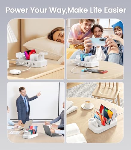 95 W Multi-Device Fast Charging Station – 6-Port USB Dock with 2 PD Ports for Quick Power-Up | UL & FCC Certified Safety Features | Compatible with i Phone, Android, Mac Book, i Pad, Kindle, Apple Watch & More | Sleek Design for Home & Office Charging Solutions