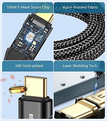6.6 ft USB Type C Charger Cable – 100 W Power Delivery Fast Charging for i Phone 16/15 Pro Max, Mac Book, i Pad Pro/Air & Samsung Galaxy S24/S23/S22 – Durable Nylon Braided 2-in-1 USB C to C Design for Optimal Compatibility and Speed