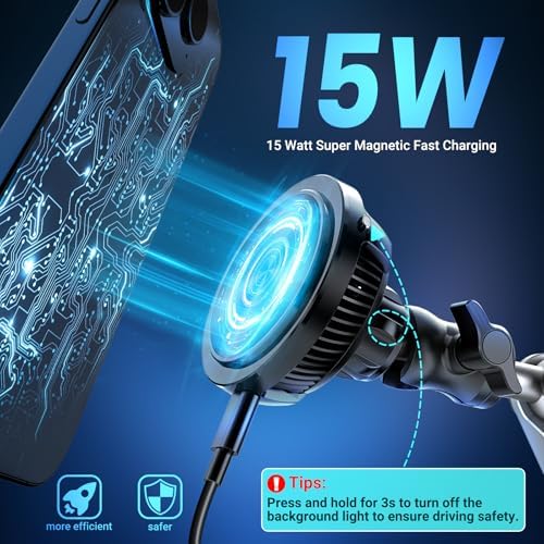 Aluminum Alloy Magnetic Car Phone Holder with 15 W Fast Charging – 360° Adjustable Rotation for Optimal Viewing, Secure Large Suction Cup for Windshield & Dashboard, Perfectly Compatible with i Phone 16/15/14/13/12 Series and All Qi-Enabled Devices – Effortless Navigation & Charging on the Go