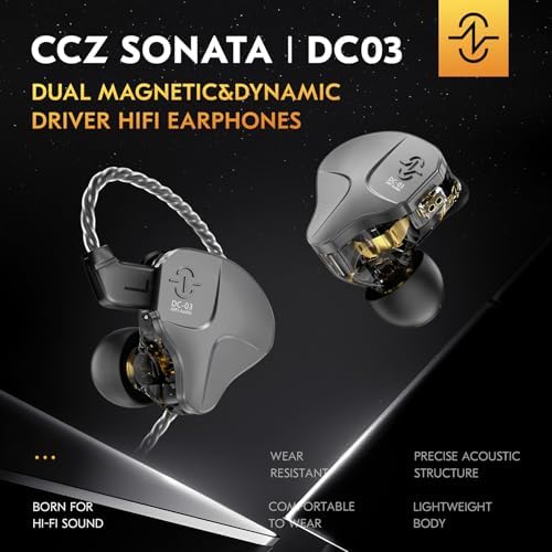 CCZ DC03 Hi-Fi Gaming IEMs: Immersive Deep Bass Wired Earbuds with Detachable Mic for Ultimate Gaming and Music Experience, Ergonomic Noise Cancelling Design for Exceptional Audio Clarity and Broad Device Compatibility
