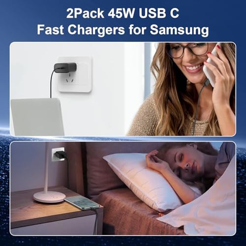 45 W Samsung Super Fast Charger Type C Duo – High-Efficiency USB-C Power Adapter with 6 FT Cable for Rapid Charging of Galaxy S25/S24/S23/Note 20/Tab S9 – Ideal for Home, Office, or Travel Use