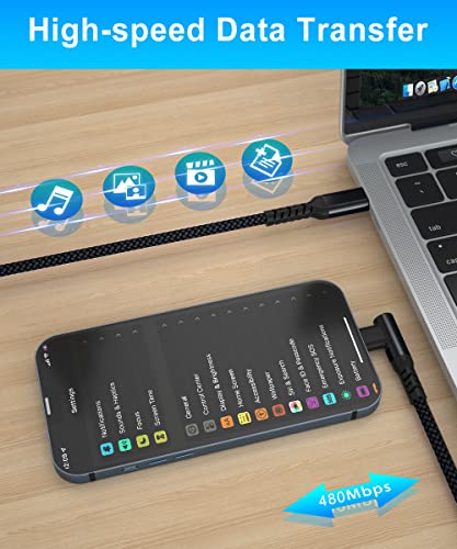 Basesailor 10 FT Right Angle i Phone Charger Cable – 90-Degree USB-C to Lightning Cord with USB A Adapter for Fast Charging – Perfect Compatibility with i Phone 14, 13 Pro Max, 12, 11, XS, XR, X, 8, 7, 6 Plus, 5 SE & i Pad 8, 9 – Enhanced Durability for Seamless Multitasking & Convenient Use