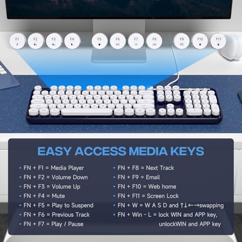 Experience Ultimate Clarity with the Large Print Wired Office Keyboard – 104 Full-Sized Typewriter Keys for Enhanced Visibility, Ergonomic Design, and Instant USB Plug & Play Compatibility for Windows and PCs – Perfect for Home and Office Use