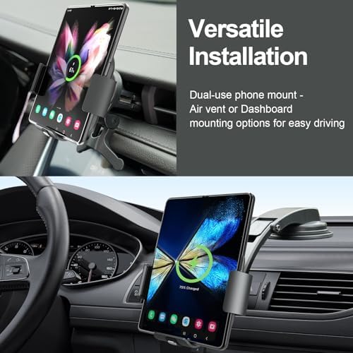 Revolutionary 2-in-1 Wireless Charging Car Mount for Samsung Galaxy Z Fold Series – 15 W Fast Charger & Versatile Phone Holder for Dashboard or Air Vent – Durable & Stylish Accessory for Effortless On-the-Go Charging and Accessibility