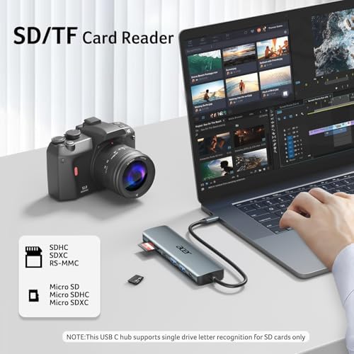 Acer 7-in-1 USB C Hub with 4 K HDMI Splitter – Ultimate Connectivity Solution for Laptops & PCs – Fast 5 Gbps Data Transfer, PD 100 W Charging & SD Card Reader – Transform Your Workspace with Enhanced Performance and Versatility